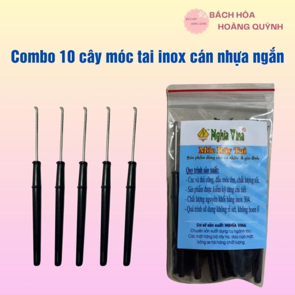 Combo 10 cây móc tai inox cán nhựa đen 11.2 cm, cây móc ráy tai vệ sinh tai.