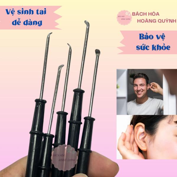 Combo 10 cây móc tai inox cán nhựa đen 11.2 cm, cây móc ráy tai vệ sinh tai.