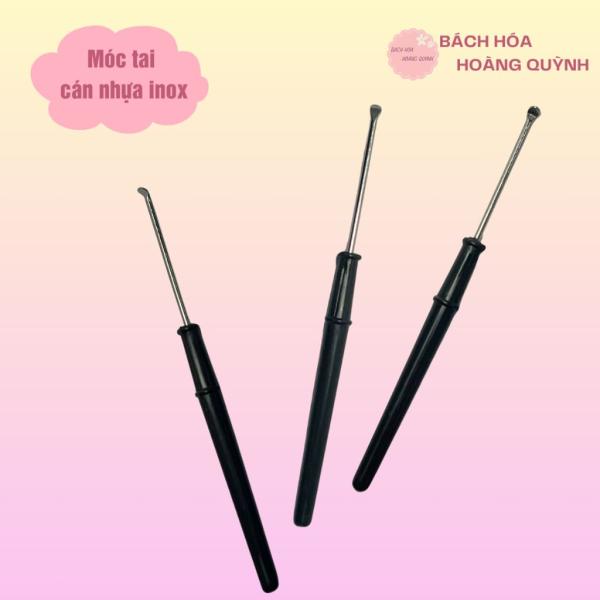 Combo 10 cây móc tai inox cán nhựa đen 11.2 cm, cây móc ráy tai vệ sinh tai.
