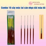 Combo 10 cây móc tai inox cán nhựa đỏ 18 cm, cây móc ráy tai, cây lấy ráy tai vệ sinh tai
