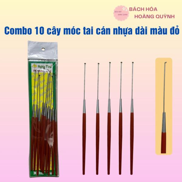 Combo 10 cây móc tai inox cán nhựa đỏ 18 cm, cây móc ráy tai, cây lấy ráy tai vệ sinh tai