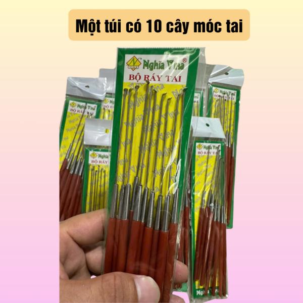 Combo 10 cây móc tai inox cán nhựa đỏ 18 cm, cây móc ráy tai, cây lấy ráy tai vệ sinh tai