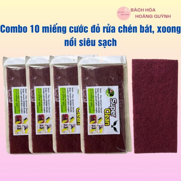 Combo 10 miếng cước nhám đỏ chùi xoong nồi, miếng rửa chén tím - đỏ, miếng đánh bóng bề mặt kim loại super clean BT
