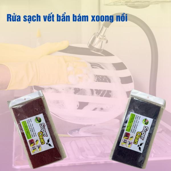 Combo 10 miếng cước nhám đỏ chùi xoong nồi, miếng rửa chén tím - đỏ, miếng đánh bóng bề mặt kim loại super clean BT