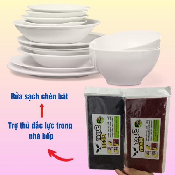 Combo 10 miếng cước nhám đỏ chùi xoong nồi, miếng rửa chén tím - đỏ, miếng đánh bóng bề mặt kim loại super clean BT