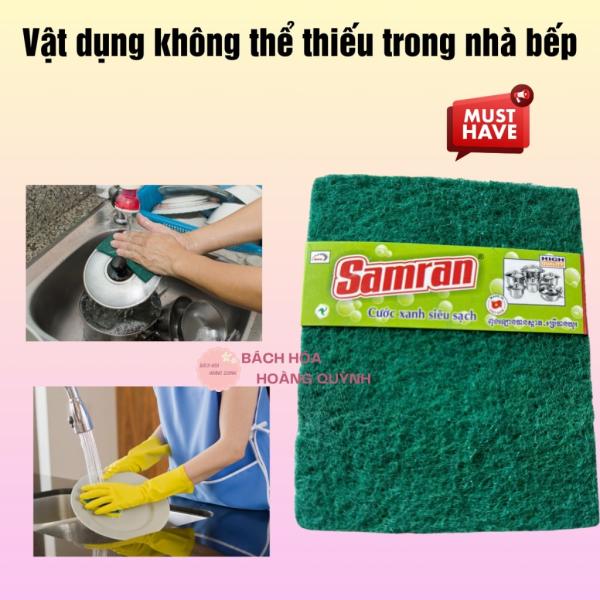 Combo 10 miếng cước xanh chùi xoong nồi Samran 13.5x 16.5 cm, miếng cước chùi nồi rửa chén siêu sạch
