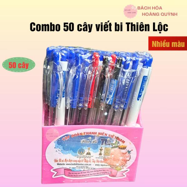 Combo 50 cây viết bi Thiên Lộc màu mực xanh đỏ đen, bút bi ngòi 0.7 mm nét đẹp
