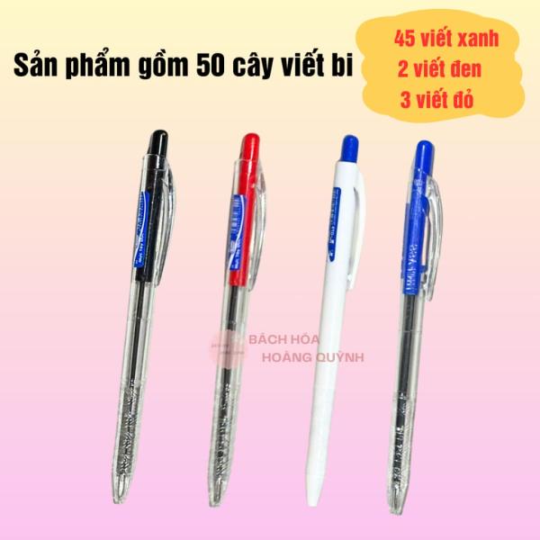 Combo 50 cây viết bi Thiên Lộc màu mực xanh đỏ đen, bút bi ngòi 0.7 mm nét đẹp