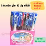 Combo 50 cây viết bi Thiên Lộc màu mực xanh đỏ đen, bút bi ngòi 0.7 mm nét đẹp