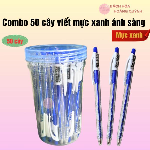 Combo 50 cây bút bi mực xanh, viết bi ánh sáng ngòi 0.7 mm nét đẹp.