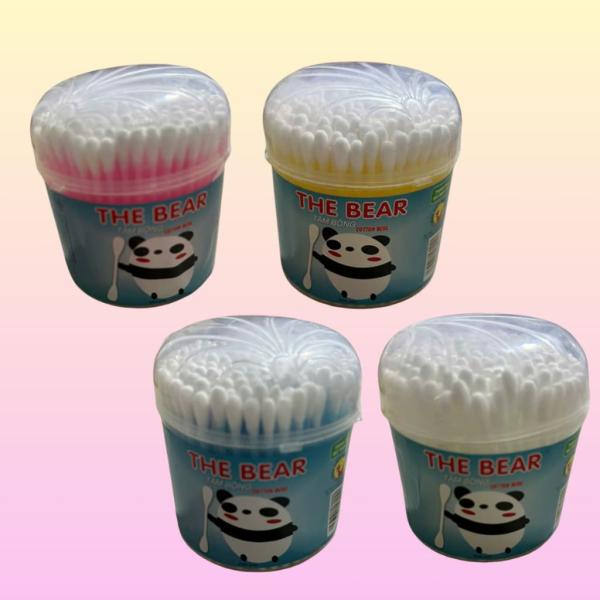 Combo 12 hộp tăm bông ráy tai lớn thân nhựa The Bear – hộp tròn