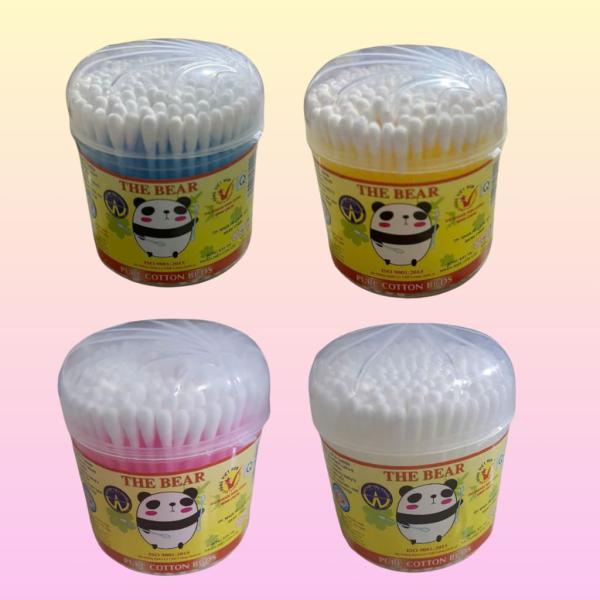 Combo 12 hộp tăm bông ráy tai lớn thân nhựa The Bear – hộp tròn