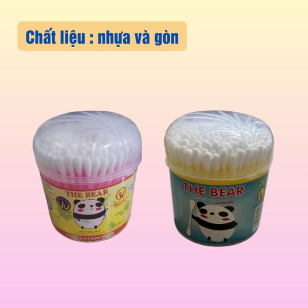 Combo 12 hộp tăm bông ráy tai lớn thân nhựa The Bear – hộp tròn
