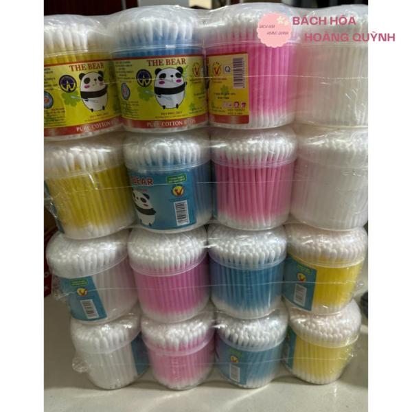 Combo 12 hộp tăm bông ráy tai lớn thân nhựa The Bear – hộp tròn