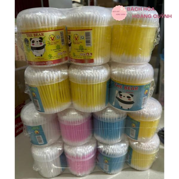 Combo 12 hộp tăm bông ráy tai lớn thân nhựa The Bear – hộp tròn