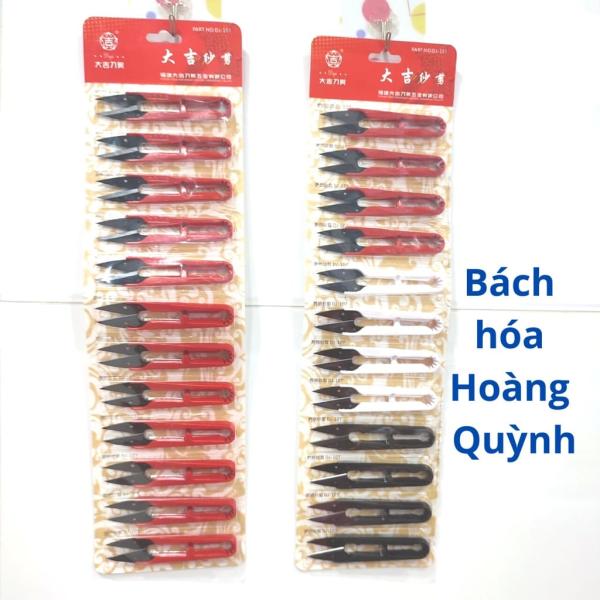 Combo 12 cây kéo bấm chỉ cán nhựa đỏ lưỡi đen DJ107