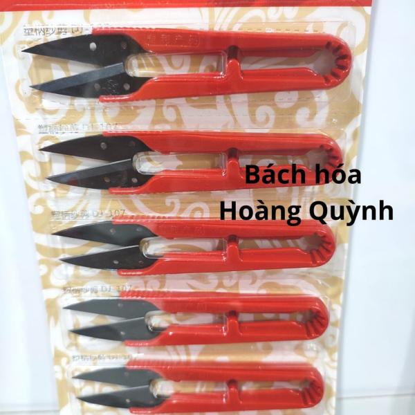 Combo 12 cây kéo bấm chỉ cán nhựa đỏ lưỡi đen DJ107
