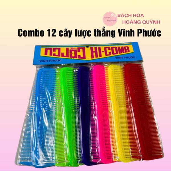 Combo 12 cây lược chải tóc Vĩnh Phước loại thẳng, lược nhựa chải tóc hai đầu nhiều màu sắc
