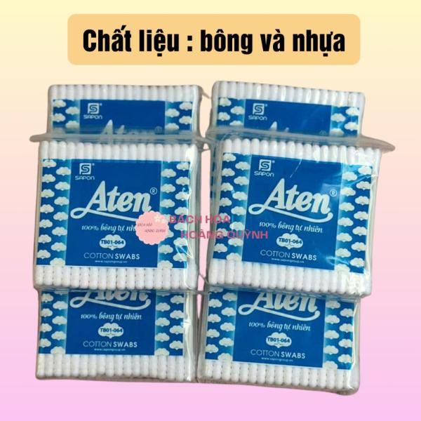 Combo 12 gói gòn ráy tai lớn thân nhựa Aten, tăm bông vệ sinh tai, trang điểm ,gòn ráy tai lớn thân nhựa trắng an toàn