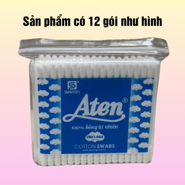 Combo 12 gói gòn ráy tai lớn thân nhựa Aten, tăm bông vệ sinh tai, trang điểm ,gòn ráy tai lớn thân nhựa trắng an toàn
