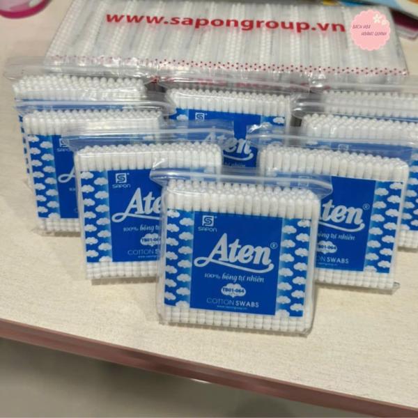 Combo 12 gói gòn ráy tai lớn thân nhựa Aten, tăm bông vệ sinh tai, trang điểm ,gòn ráy tai lớn thân nhựa trắng an toàn