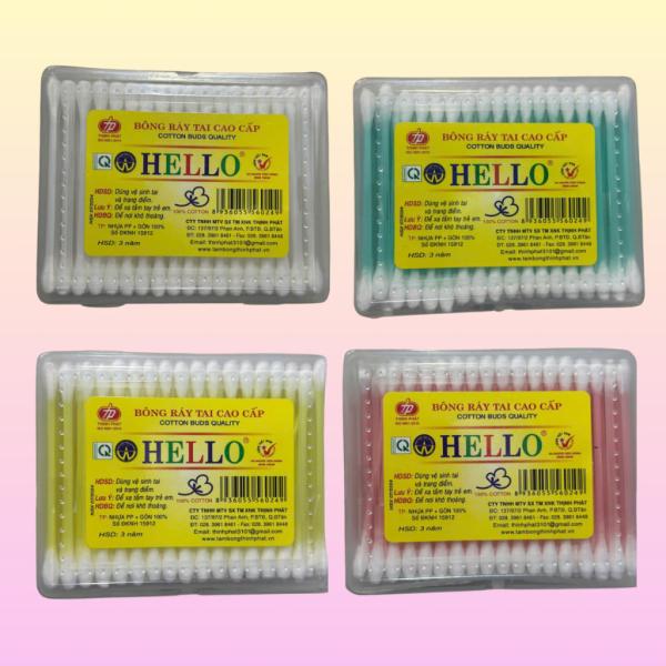 Combo 12 hộp tăm bông ráy tai lớn thân nhựa Hello – hộp vuông
