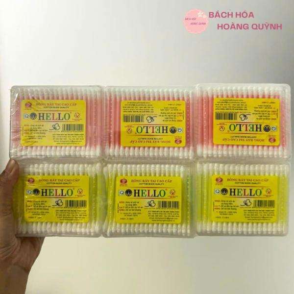 Combo 12 hộp tăm bông ráy tai lớn thân nhựa Hello – hộp vuông