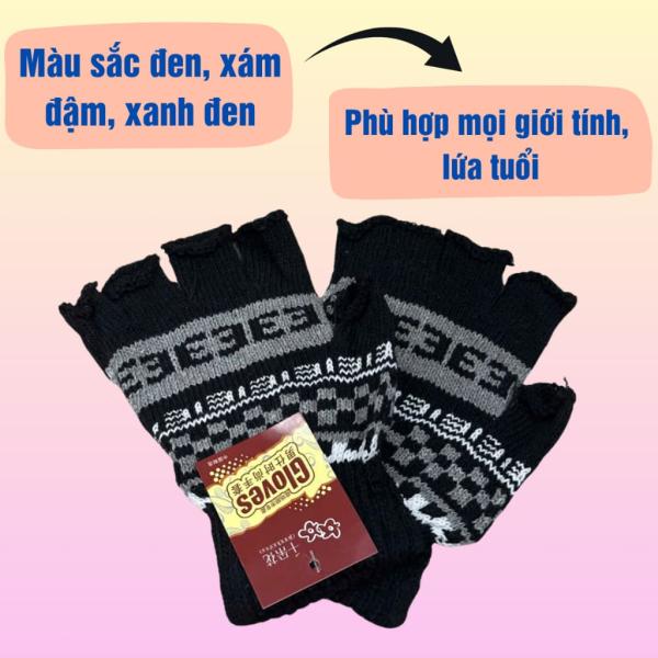 Set 6 đôi găng tay len nam chống nắng kiểu hở 5 ngón màu sắc, hoa văn ngẫu nhiên