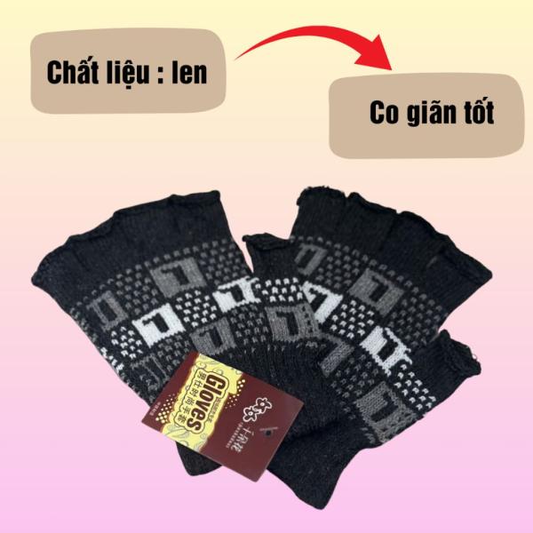 Set 6 đôi găng tay len nam chống nắng kiểu hở 5 ngón màu sắc, hoa văn ngẫu nhiên