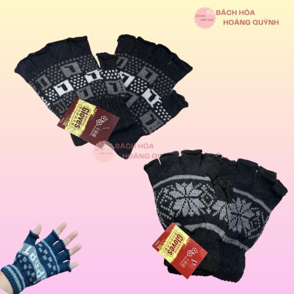 Set 6 đôi găng tay len nam chống nắng kiểu hở 5 ngón màu sắc, hoa văn ngẫu nhiên