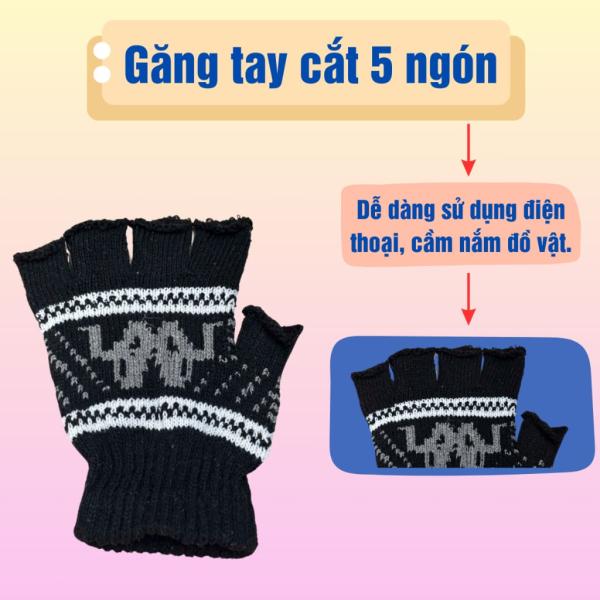 Set 6 đôi găng tay len nam chống nắng kiểu hở 5 ngón màu sắc, hoa văn ngẫu nhiên