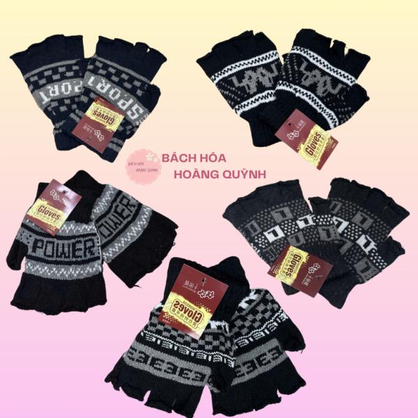 Set 6 đôi găng tay len nam chống nắng kiểu hở 5 ngón màu sắc, hoa văn ngẫu nhiên
