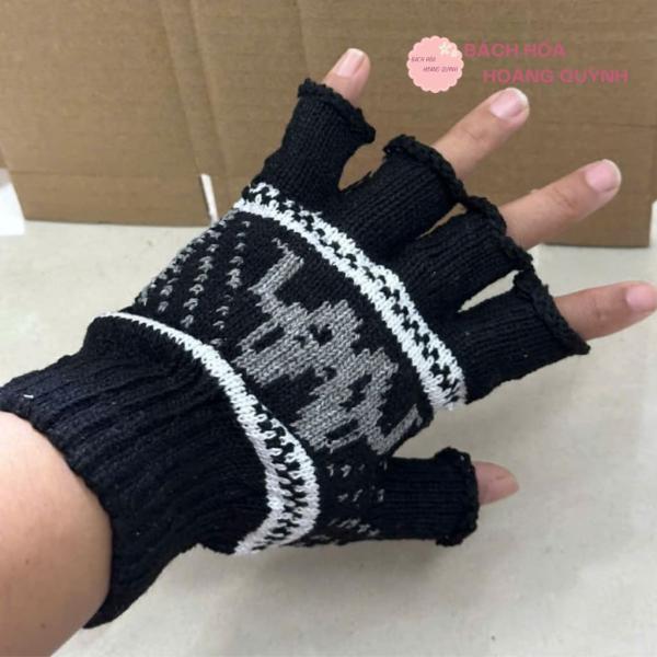 Set 6 đôi găng tay len nam chống nắng kiểu hở 5 ngón màu sắc, hoa văn ngẫu nhiên