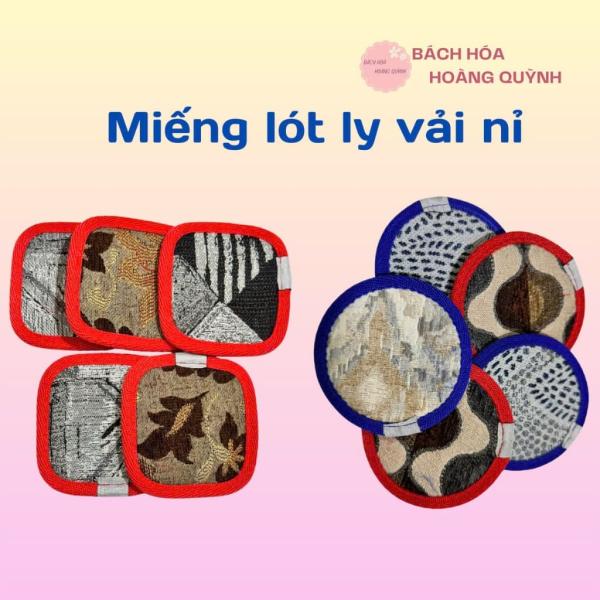 Comnbo 5 cái đế lót ly vải nỉ thấm hút nước nhanh, miếng lót cốc chống trượt màu sắc ngẫu nhiên