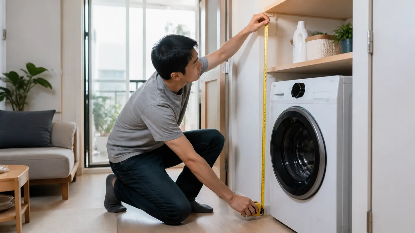 Đo khoảng mở cửa và kệ đặt máy giặt